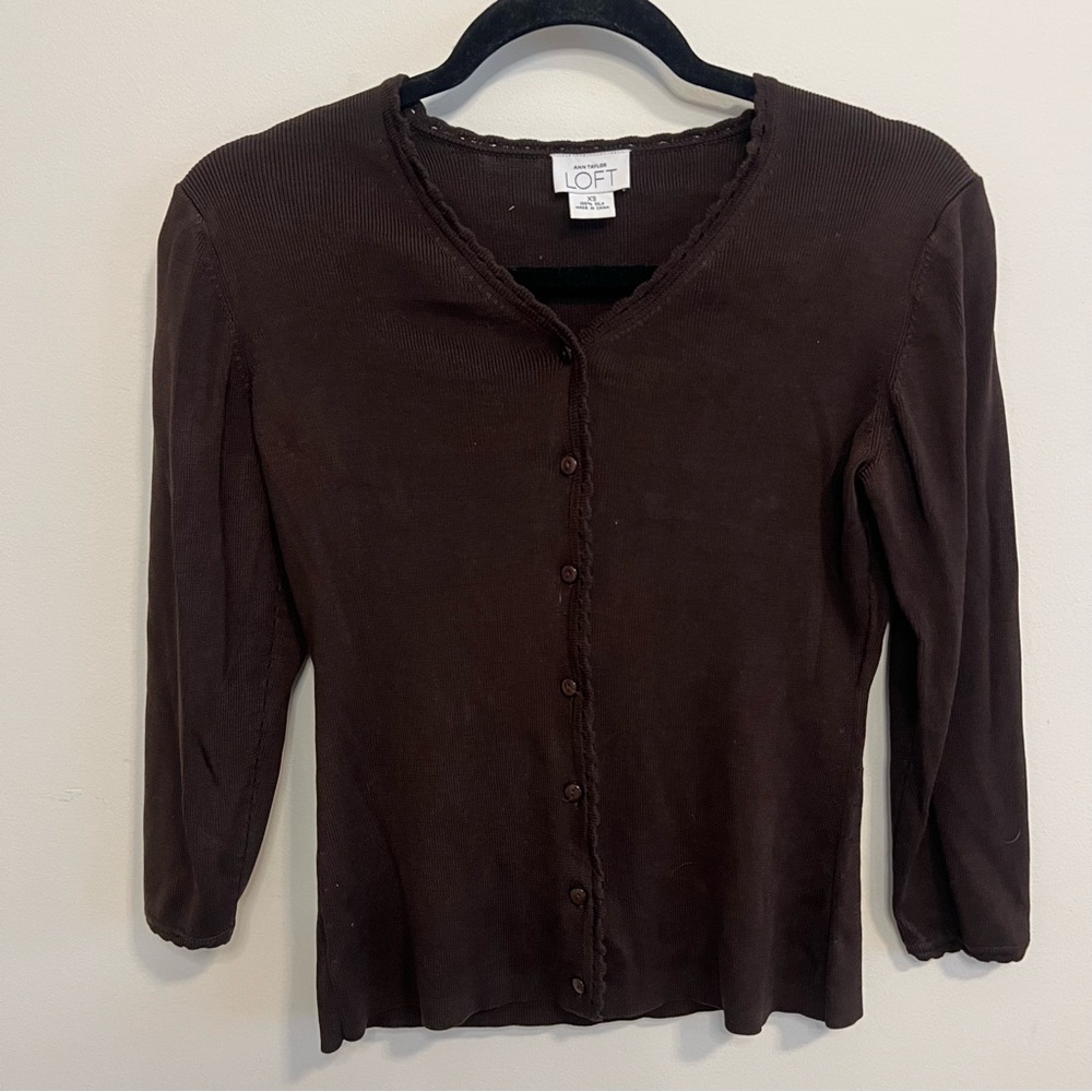LOFT Dark Brown Button-Down Cardigan - image 1